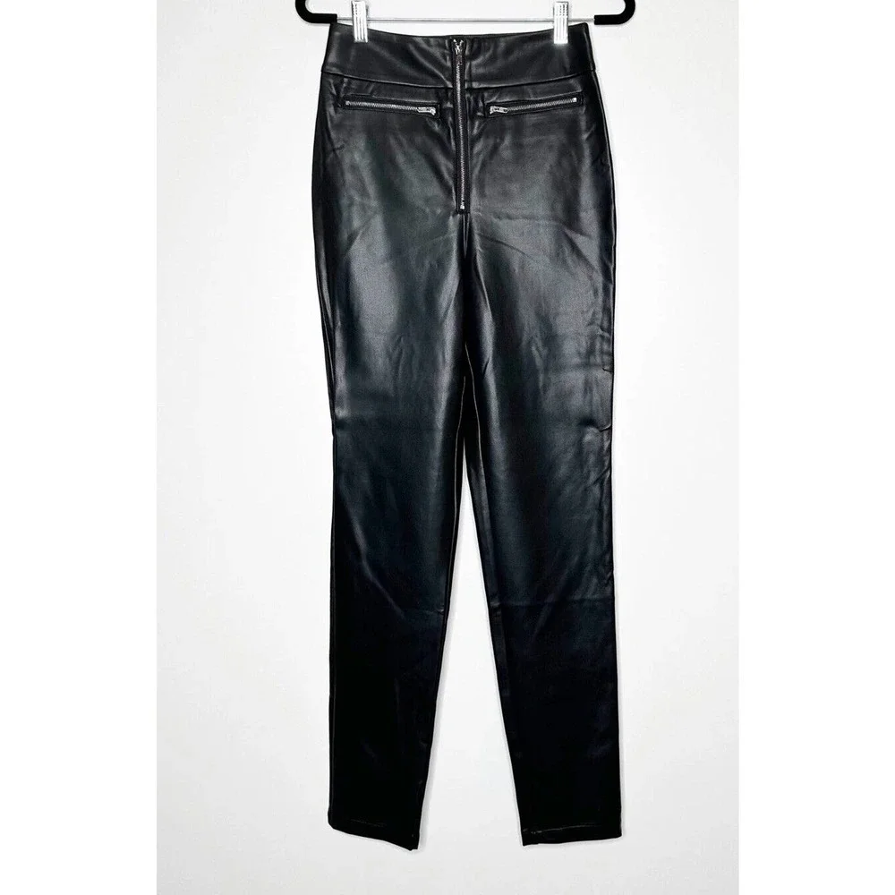 NWT Revolve Superdown Adonia Faux Leather Pants Zipper Fly Womens Black Size S - Picture 4 of 8